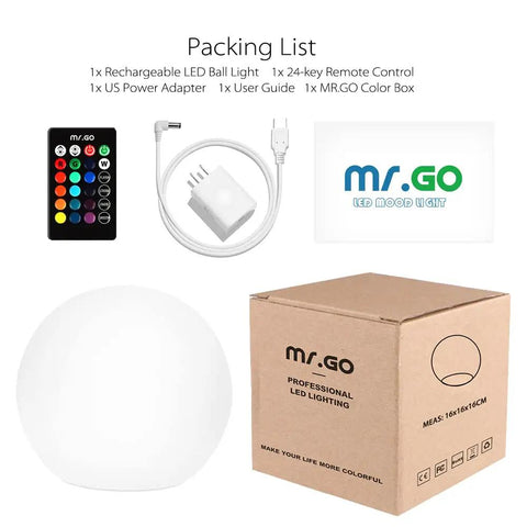 Packing contents of 6-Inch RGB LED Globe Orb Light With Remote, Dope Mood Lamp For Kids And Home, 16 Dimmable Colors And 4 Modes.