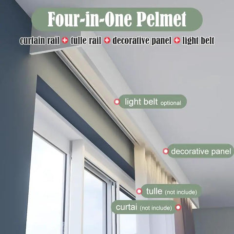 Four In One Curtain Pelmet With Double Rails And Decorative Panel Custom Length Ceiling Mount Optional Smart Light Belts Perfect For Living Room Bedroom And Kitchen installed view