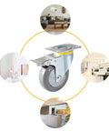 Heavy Duty Furniture Castors Featuring Quiet Gray Rubber Wheels Smooth Rolling Swivel Plate Double Ball Bearings Dual Locking Brakes close-up image with diverse environments