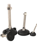 No Sweat Adjustable Furniture Levelers 4 Pack Swivel Articulating Feet With M8 M10 M12 Threads in black carbon steel for stabilizing furniture
