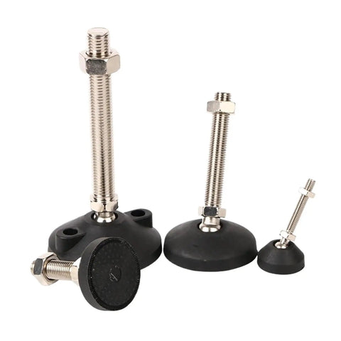 No Sweat Adjustable Furniture Levelers 4 Pack Swivel Articulating Feet With M8 M10 M12 Threads in black carbon steel for stabilizing furniture