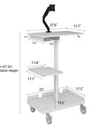 Heavy Duty White Rolling Mobile Workstation Cart With Smooth Gas Spring Height Adjustment For Sit Stand Daily Grind, adjustable height features.