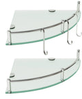 Two Tier Tempered Glass Corner Shower Shelves With Extra Hangers Rustproof Aluminum Bath Organizer For Inside Showers