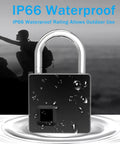 Biometric Keyless Fingerprint Padlock With 2 Backup Keys And USB Rechargeable Power, IP66 Waterproof Outdoor Heavy Duty Security Lock