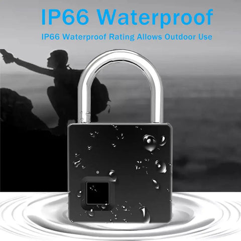 Biometric Keyless Fingerprint Padlock With 2 Backup Keys And USB Rechargeable Power, IP66 Waterproof Outdoor Heavy Duty Security Lock