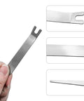 X Clamp Removal Tool For Automotive Hose Clamps And Sleeving 360 X Clamp Extractor Stainless steel tool with close-up details