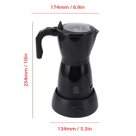 Electric Espresso Maker 6 Cup Mocha Pot Portable Italian Style Coffee Brewer For Camping And Travel 550W 110V Aluminum Alloy