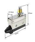 Panel Mount SPDT Switch 1NO 1NC Momentary Micro Limit Switch Snap Button Type For AC DC Control Circuits IP40 380V 10A, dimensions highlighted