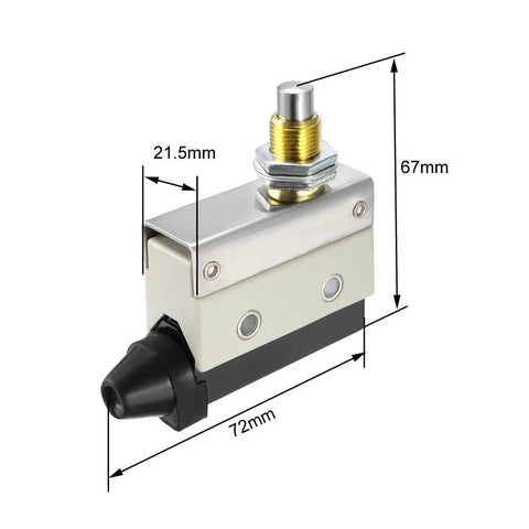 Panel Mount SPDT Switch 1NO 1NC Momentary Micro Limit Switch Snap Button Type For AC DC Control Circuits IP40 380V 10A, dimensions highlighted