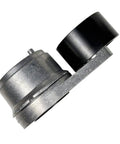 Awesome 7253514 Drive Belt Tensioner Pulley Idler shown from side, metallic and black finish for heavy equipment models T450, 5600, 5610, 3650.