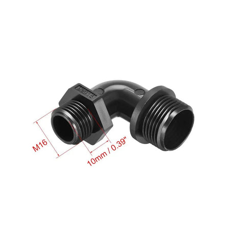 90 Degree M16 Cable Gland Waterproof IP68 Nylon Joint With Adjustable Locknut And Strain Relief For 4mm-7mm Cable Wire, black nylon angle view