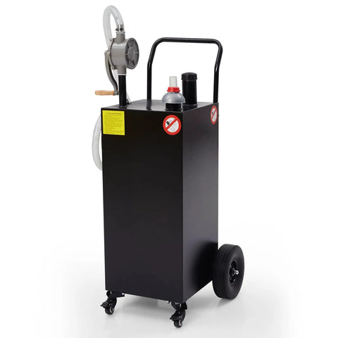 40 Gallon Gas Caddy With Four Wheels Portable Heavy Duty Fuel Tank Includes Manual Transfer Pump Black