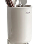 Self Draining Kitchen Utensil Holder For Countertop Featuring Dual Drain Spout And Circular Drip Tray Beige with cutlery