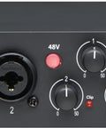 Front view of AudioBox 96 25th Anniversary USB Audio Interface with 2 channel USB 2.0 Class A Mic Preamps and control knobs.