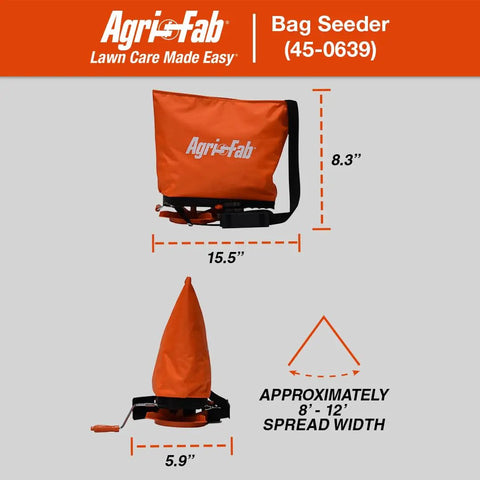 Diagram of 25 Lb Handheld Bag Seeder Spreader With Waterproof Bag And Enclosed Gears Adjustable Gate Opening in Bright Orange