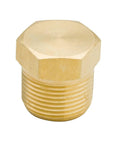 Front view hex plug, 1/4 in NPT male, solid brass pipe fitting; pack of 5