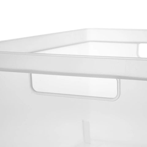 Close-up of a clear plastic bin from the Three Drawer Storage Tower With Removable Clear Plastic Bins No Tools Needed Easy Setup