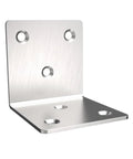 Heavy Duty Stainless Steel Corner Brackets Providing Bulletproof L Shape Reinforcement For Sturdy Home Shelves And Furniture Projects No Hassle Quick Install, close-up of a metal bracket.