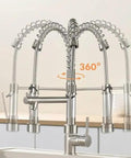 Kitchen Faucet with Pull Down Sprayer, Commercial Spring Single Handle Stainless Steel Sink Faucet, 360° rotating spout.