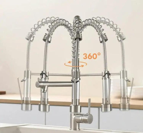 Kitchen Faucet with Pull Down Sprayer, Commercial Spring Single Handle Stainless Steel Sink Faucet, 360° rotating spout.