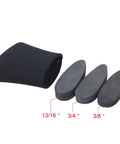 Neoprene Slip On Recoil Pad with three inserts measuring 13/16", 3/4", and 3/8" for shotgun and rifle stocks, black accessory