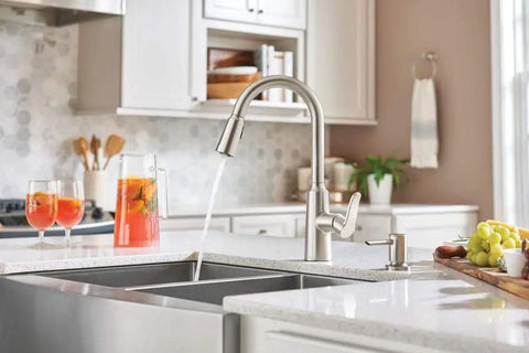 Edwyn One Handle Pulldown Kitchen Faucet With Spot Resist Stainless Finish in modern kitchen setting