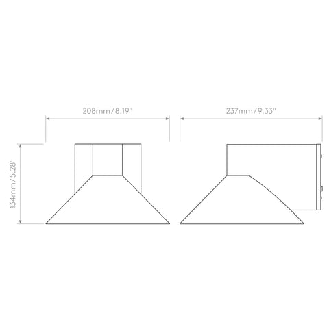 Technical drawing of Conic Geometric Bathroom Wall Light In Polished Chrome Damp Rated G9 Vanity Fixture with dimensions