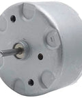 Close-up of Dope Little Mini DC Motor Pack Of 2 Runs On 1.5 To 5 Volts, 2700 RPM, 32mm diameter, showing steel gears and shaft