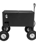 80 Quart Rolling Cooler Wagon With Long Handle And 10 Inch Wheels For Beach Patio Party Beers And Beverages On The Go Portable Ice Chest Keeps Drinks Cold For Hours With Easy Roll Mobility And Weatherproof Design, black side view