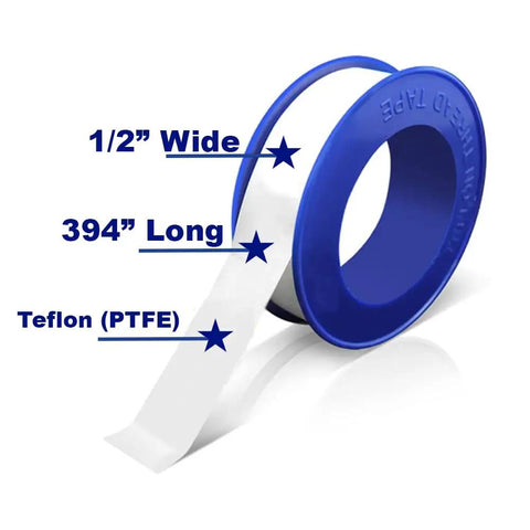 PTFE Pipe Thread Seal Tape Set 10 Rolls 1/2 Inch By 394 Inches Heavy Duty Pro Grade Teflon Tape For Plumbing Air And Hydraulic Systems Leak Free Seal Flexible Durable Non Toxic Non Flammable.