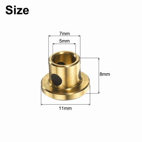Front view of uxcell brass flange sleeve bearing, 5mm bore, 7mm OD, 8mm height