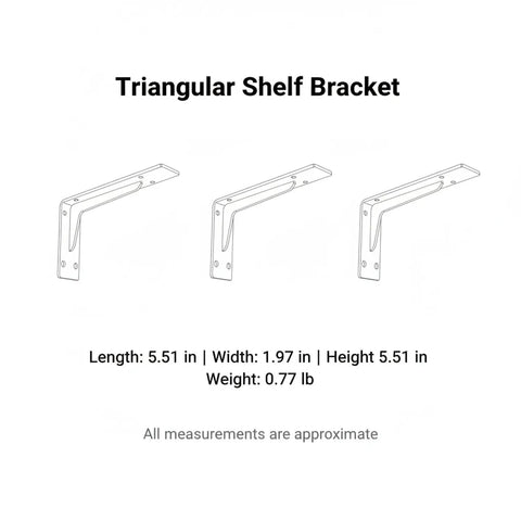 Diagram of Triangular Cold Rolled Steel Shelf Bracket, 5.5 By 5.5 Inch Corner Support for wall shelves.