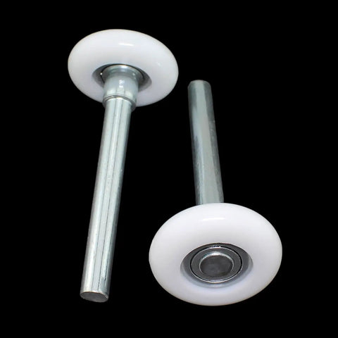 Two Pack 1.8 Inch White Nylon Garage Door Roller With Silent Ball Bearings For No Squeak Quiet Smooth Operation On Wooden Automatic Gates And Gate Guides Easy Install For Replacement Of Worn Rollers In Garage Or Gate Systems