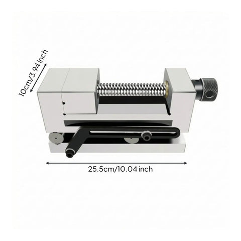 Heavy Duty 4 Inch Precision Sine Vise Swivel Workholding Clamp With Stable Base And Adjustable Screw For Accurate CNC Milling Grinding Operations In Workshop Settings, shown with dimensions.