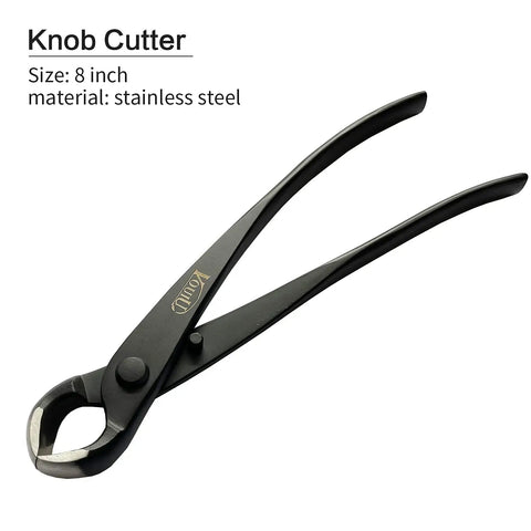 Bonsai knob cutter, 8-inch, stainless steel, black coated, part of 5-Piece Bonsai Tool Set With Knob Cutter, Concave Cutter, Wire Cutter, Jin Pliers, And Bonsai Scissors, Stainless Steel Black Coated, Durable Must Have Pro Level Pruning Kit For Precise Bonsai Shaping.