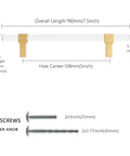Diagram of 10 Pack 5 Inch Gold Acrylic Drawer Pulls With Seven Point Five Inch Overall Length For Kitchen Cabinets, includes screws