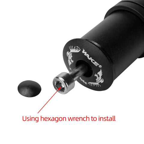 Close-up of adjustable aluminum bike stem riser extender showing hexagon wrench for easy install on 1-1/8 inch steerer.