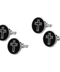 Cross Cufflinks For Men Stainless Steel 2 Pairs Decorative Shirt Fasteners Slick Metal Cross Buttons For Formal Wear