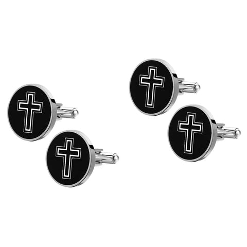 Cross Cufflinks For Men Stainless Steel 2 Pairs Decorative Shirt Fasteners Slick Metal Cross Buttons For Formal Wear