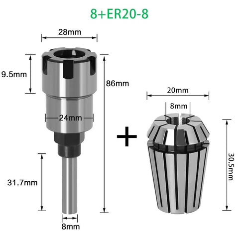 Heavy Duty 8mm 1/4 Inch And 1/2 Shank Er Router Bit Extension Rod With Collet for precise wood engraving tasks and milling.