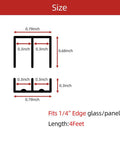 Diagram showing dimensions of Sliding Door Track Kit For One Quarter Inch Thick Panels, U Channel Rubber, Black, 4 Feet length.