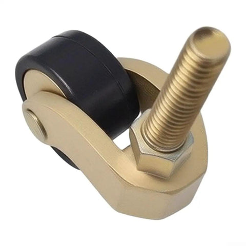 Hella Sturdy Solid Brass Stem Casters With Antique Gold Finish 7MM Slick Swivel Wheels, showcasing a heavy-duty roller with black wheel.
