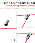 Step-by-step installation of 12 Pack Low Voltage Wire Splice Connectors, Quick Solderless T Tap 1 Pin Connectors for 20-24 AWG Automotive.