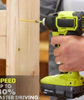 User operating the Compact 18V Brushless Drill And Impact Driver Combo Kit with 1.5Ah battery driving a screw into wood.