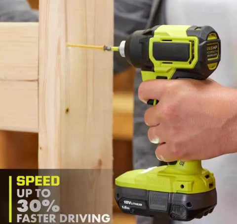 User operating the Compact 18V Brushless Drill And Impact Driver Combo Kit with 1.5Ah battery driving a screw into wood.