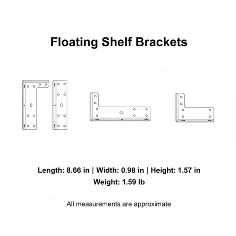 Diagram showing Multipurpose Hidden Shelf Brackets 2 Pack, Beefy Heavy Duty Cold Rolled Steel Support For Floating Shelves, 8.66 Inch Depth, Black.