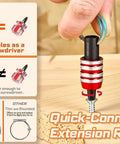 21Pcs Bit Holder Key Chain Set With One Quarter Inch Hex Shank One Handed Quick Change Release Drill Extension with quick-connect rod.
