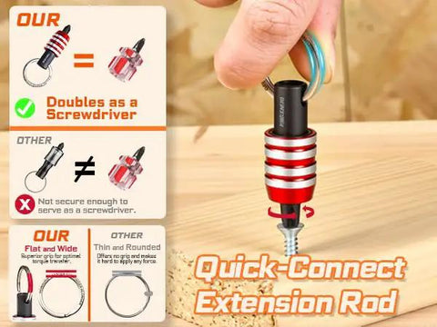 21Pcs Bit Holder Key Chain Set With One Quarter Inch Hex Shank One Handed Quick Change Release Drill Extension with quick-connect rod.