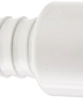 Side view of 1 Inch Barbed To 1 Inch Socket PVC Pipe Fitting Adapter, Schedule 40 White PVC Plumbing Connector with barbed end