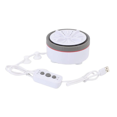 Compact Portable Turbine Clothes Washer For Travel Ditch The Laundromat And Freshen Up Your Duds Anywhere. USB powered with control buttons.